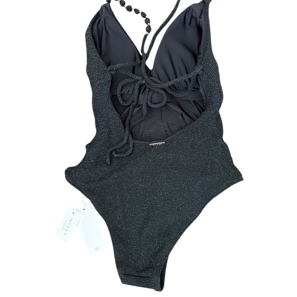 MILLY Women's Cannes Beaded Shimmer One-Piece Swimsuit Black Gold M NWT - Picture 7 of 10